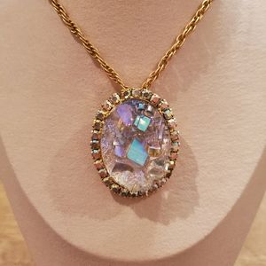 Vintage Verified Juliana AB Crystal Geode Pin Pendant with Chain